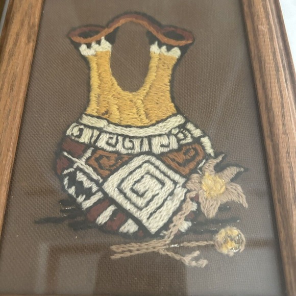 Vtg Crewel Embroidery Native American Southwest Framed Complete Set Of 4 - Picture 4 of 7
